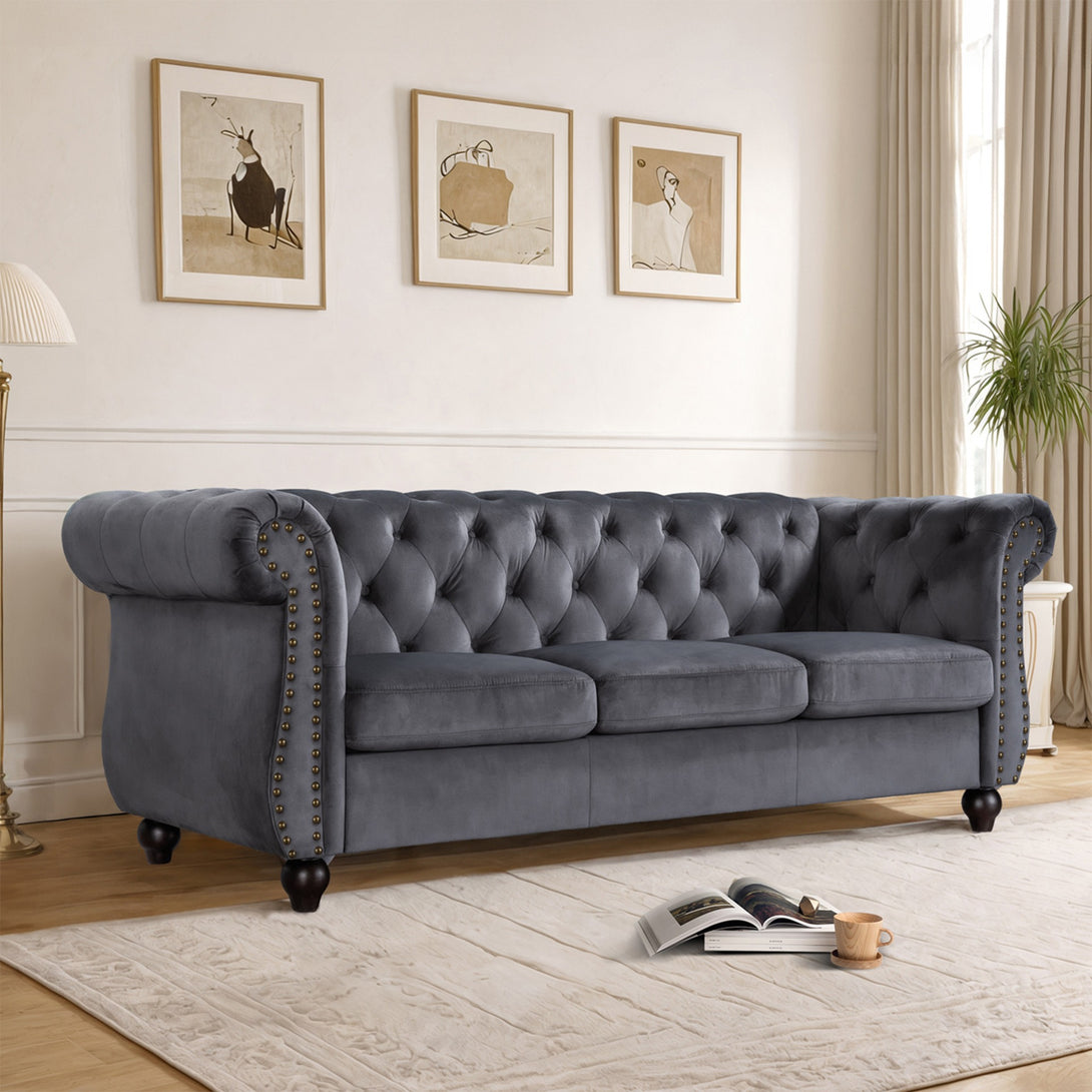 Emily Velvet 3 Seater Sofa - Grey