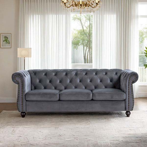 Emily Velvet 3 Seater Sofa - Grey