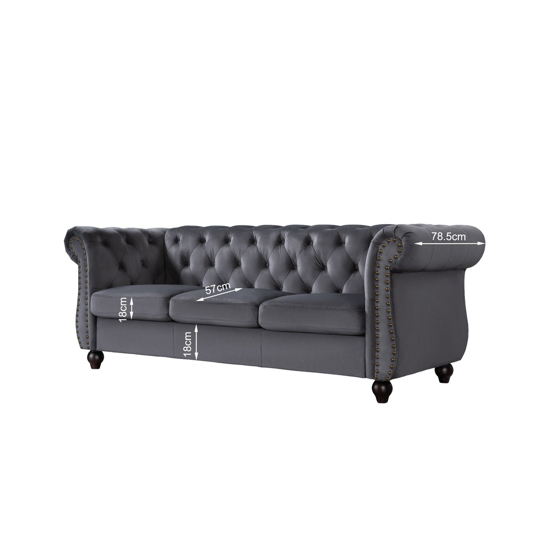 Emily Velvet 3 Seater Sofa - Grey