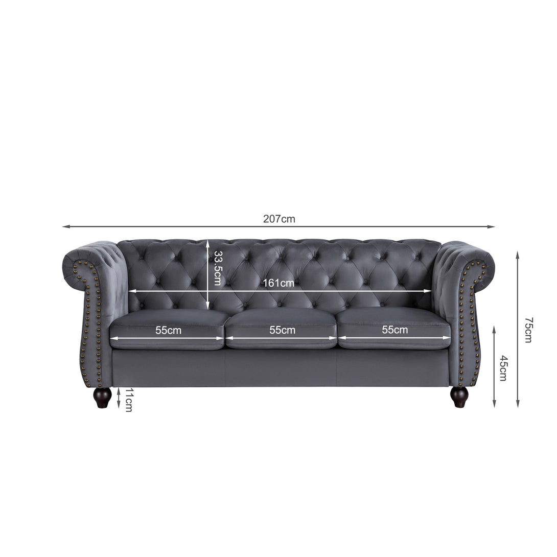 Emily Velvet 3 Seater Sofa - Grey
