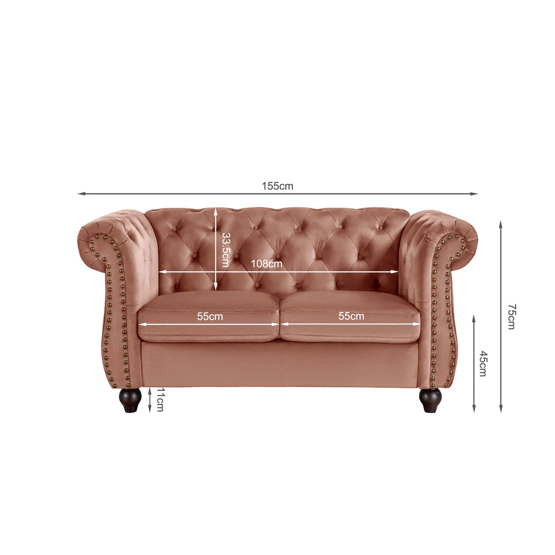 Emily Velvet 2 Seater Sofa - Rose
