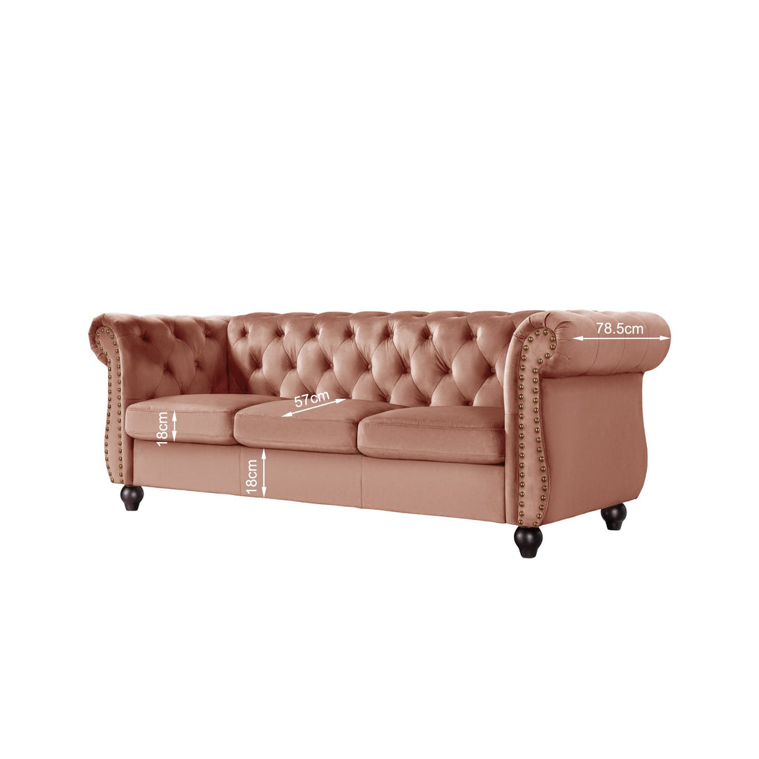 Emily Velvet 3 Seater Sofa - Rose