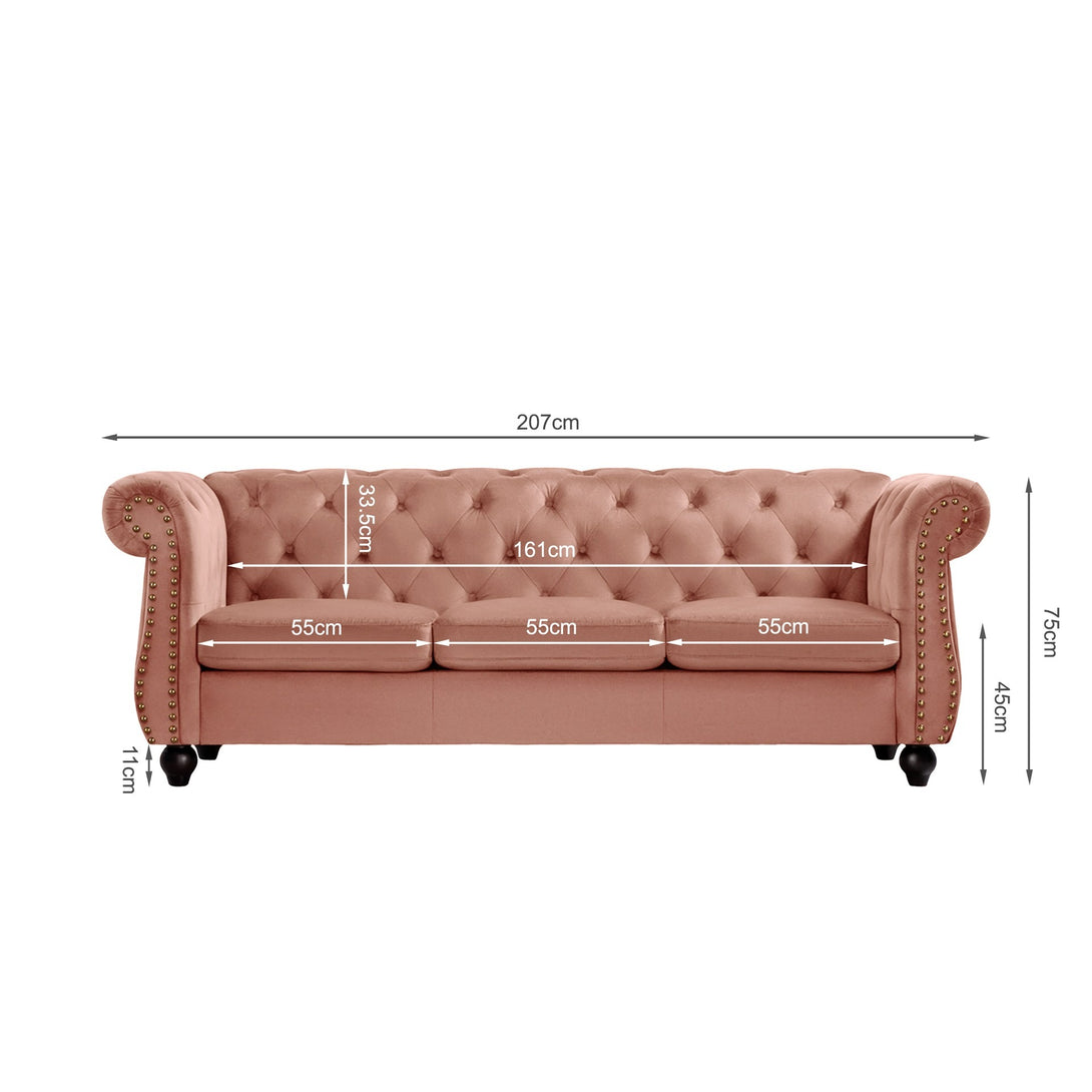 Emily Velvet 3 Seater Sofa - Rose