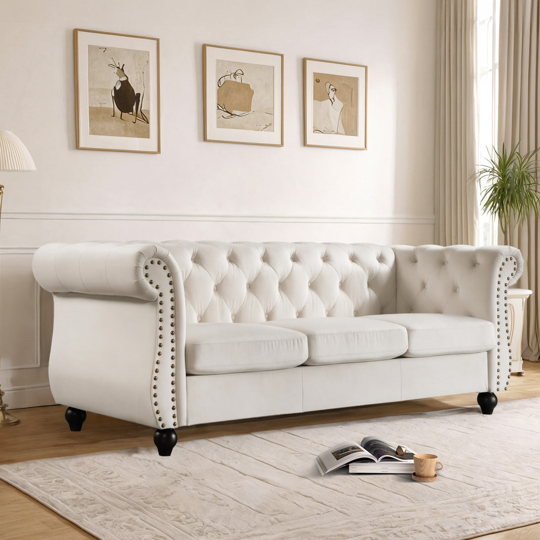 Emily Velvet 3 Seater Sofa - Ivory