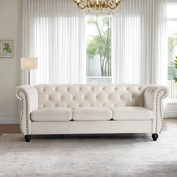 Emily Velvet 3 Seater Sofa - Ivory