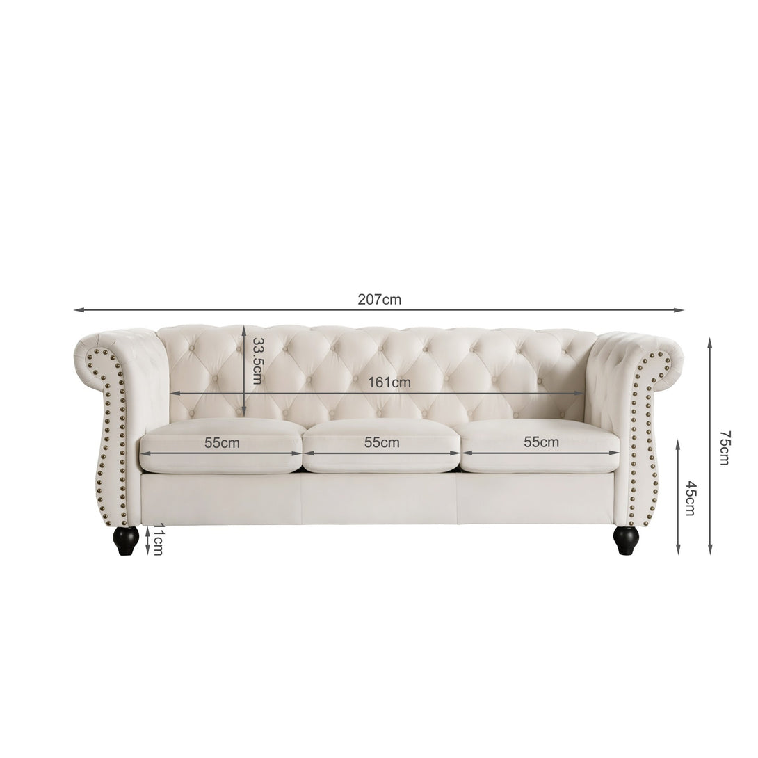 Emily Velvet 3 Seater Sofa - Ivory