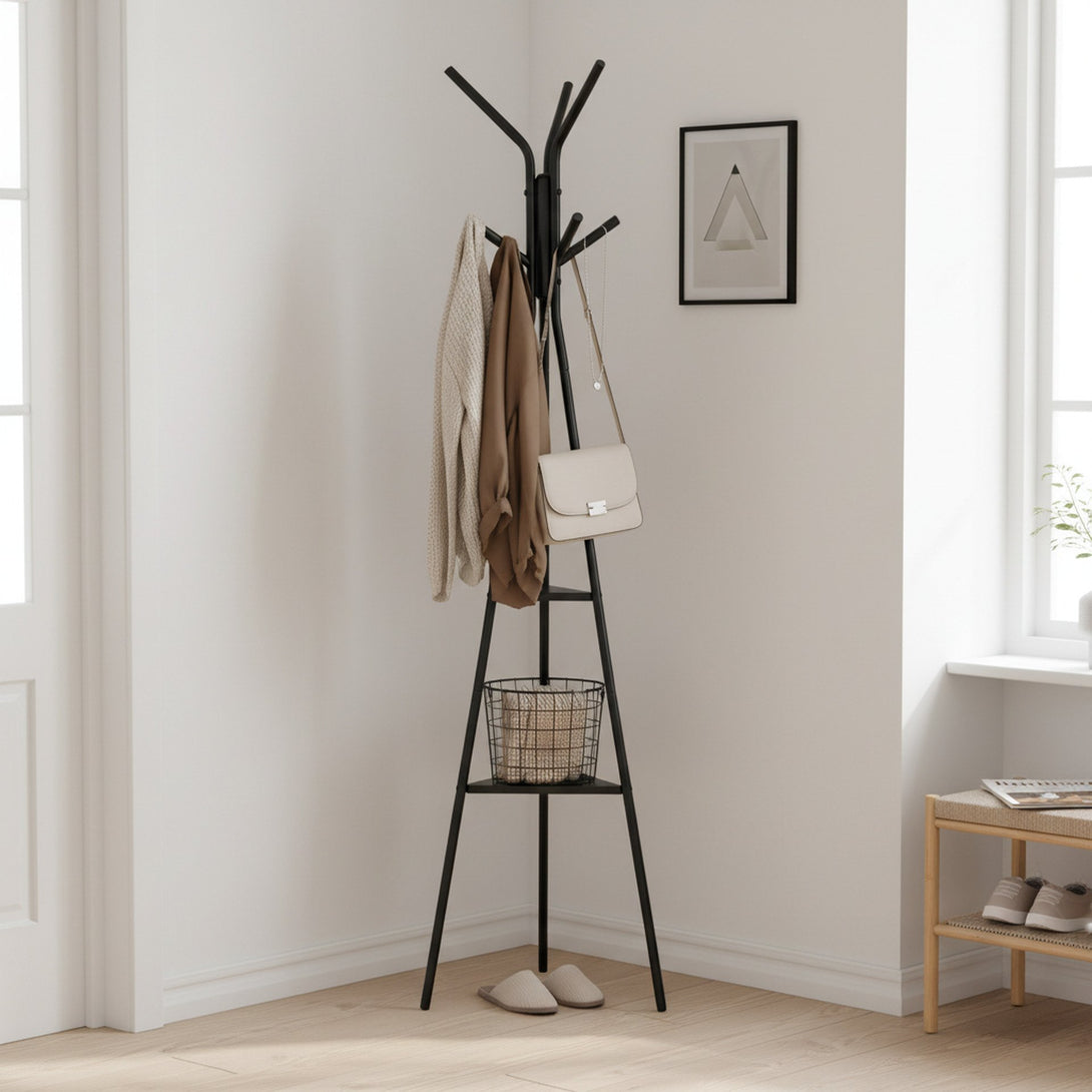 Aero Coat Rack with Storage Shelves - Black