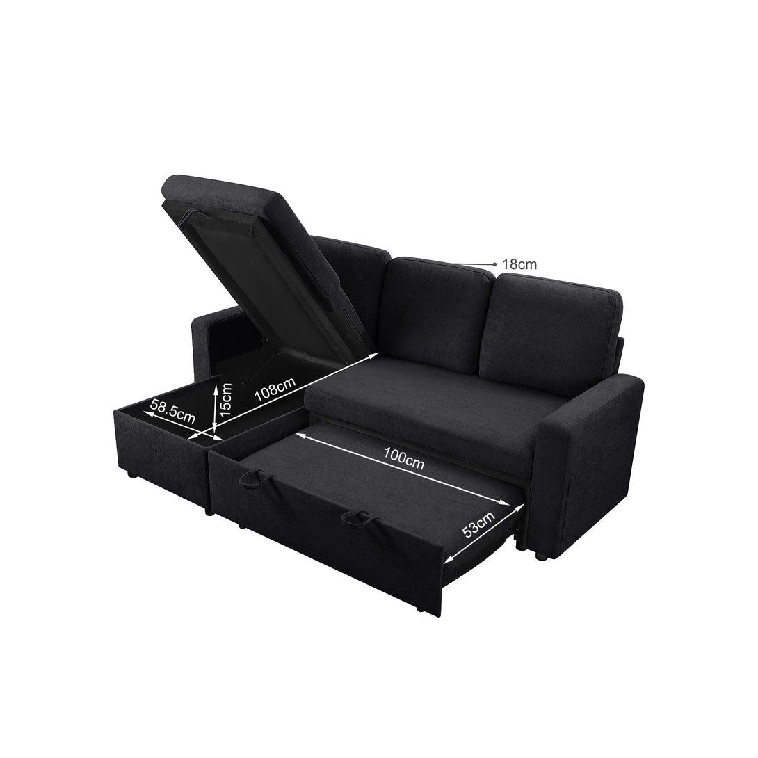 Amy 3 Seater Sofa Bed with Storage - Black