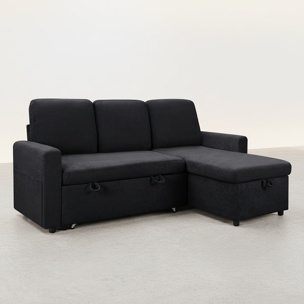 Amy 3 Seater Sofa Bed with Storage - Black