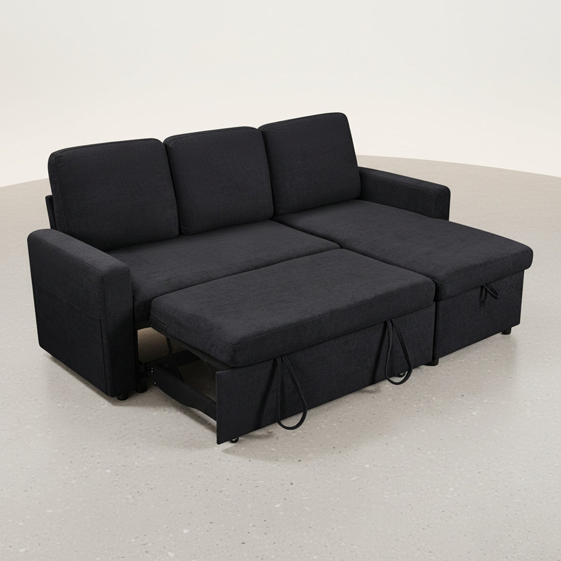 Amy 3 Seater Sofa Bed with Storage - Black