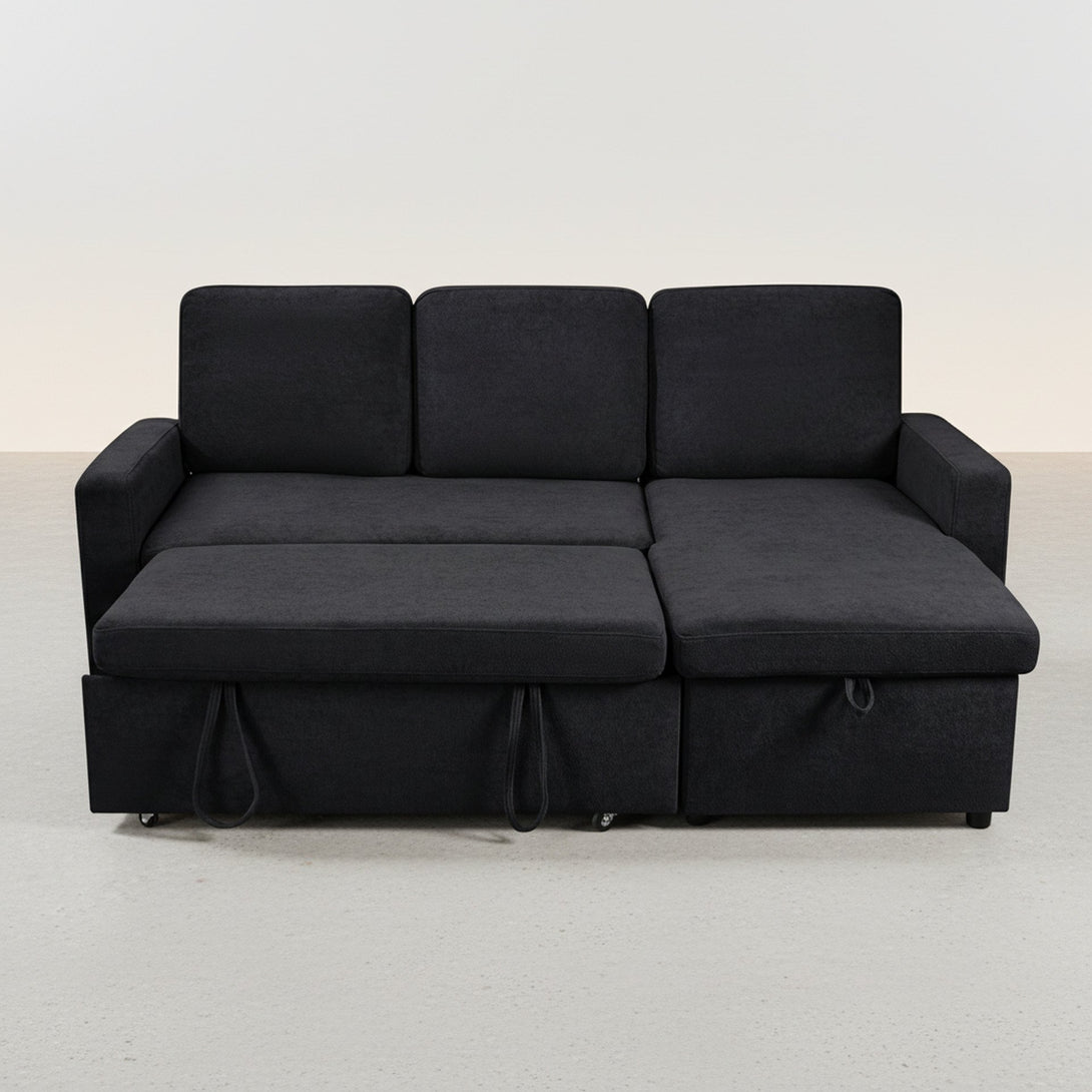 Amy 3 Seater Sofa Bed with Storage - Black
