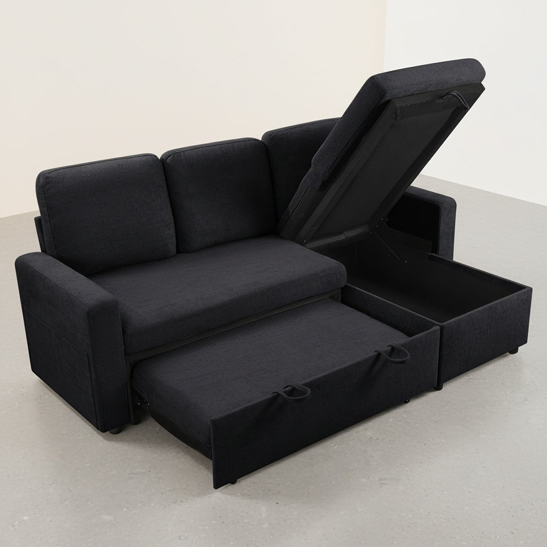 Amy 3 Seater Sofa Bed with Storage - Black