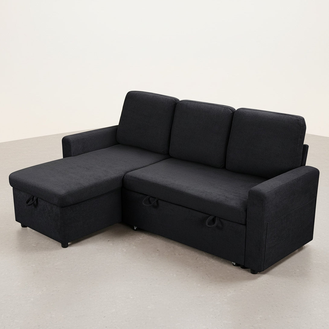 Amy 3 Seater Sofa Bed with Storage - Black