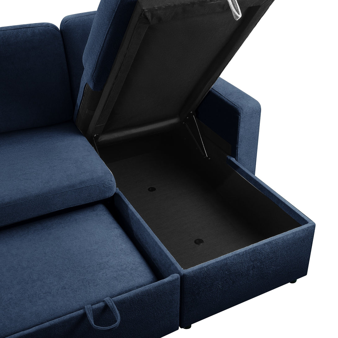 Amy 3 Seater Sofa Bed with Storage - Blue