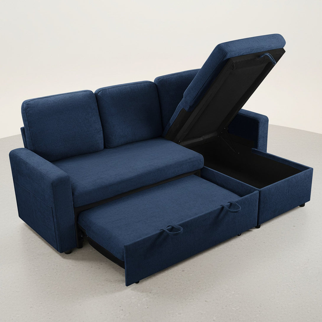 Amy 3 Seater Sofa Bed with Storage - Blue