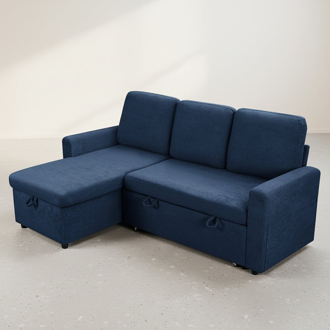 Amy 3 Seater Sofa Bed with Storage - Blue