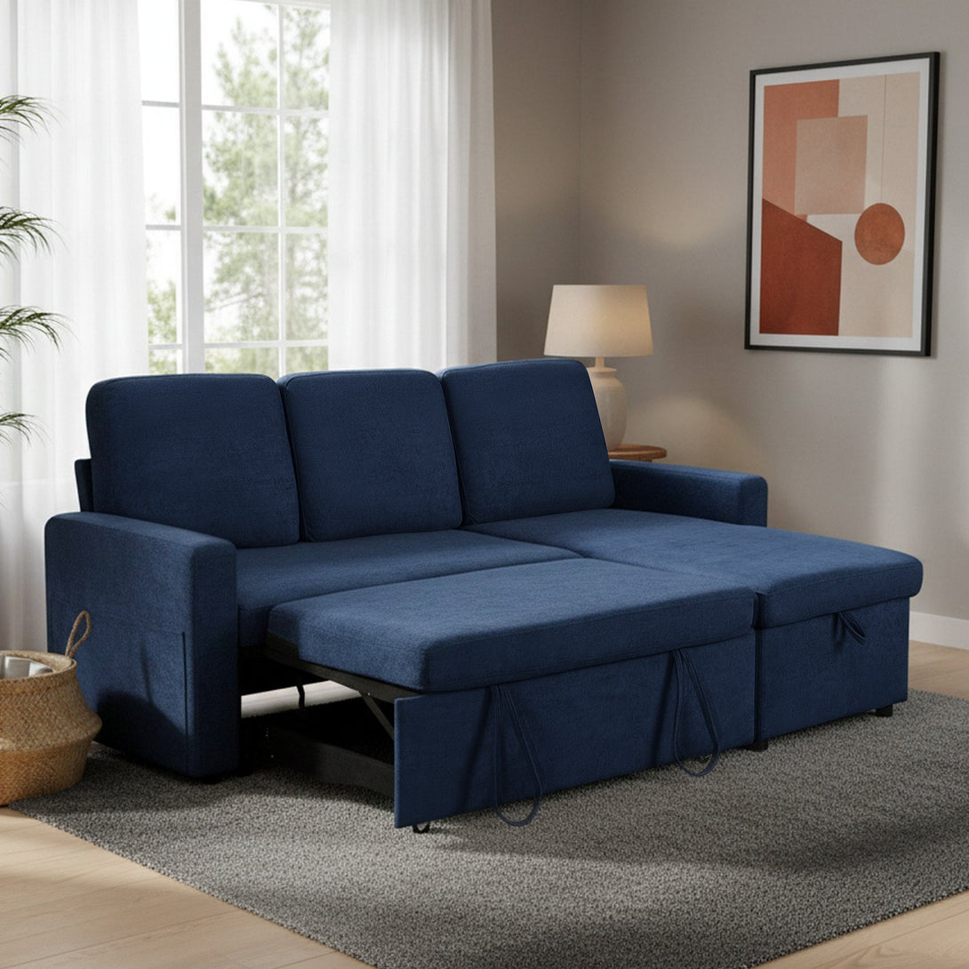Amy 3 Seater Sofa Bed with Storage - Blue
