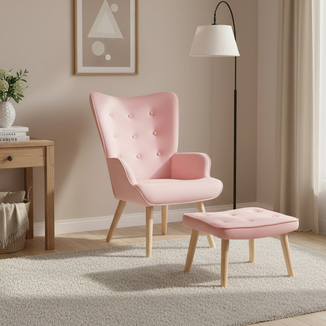 Olivia Armchair with Ottoman - Pink