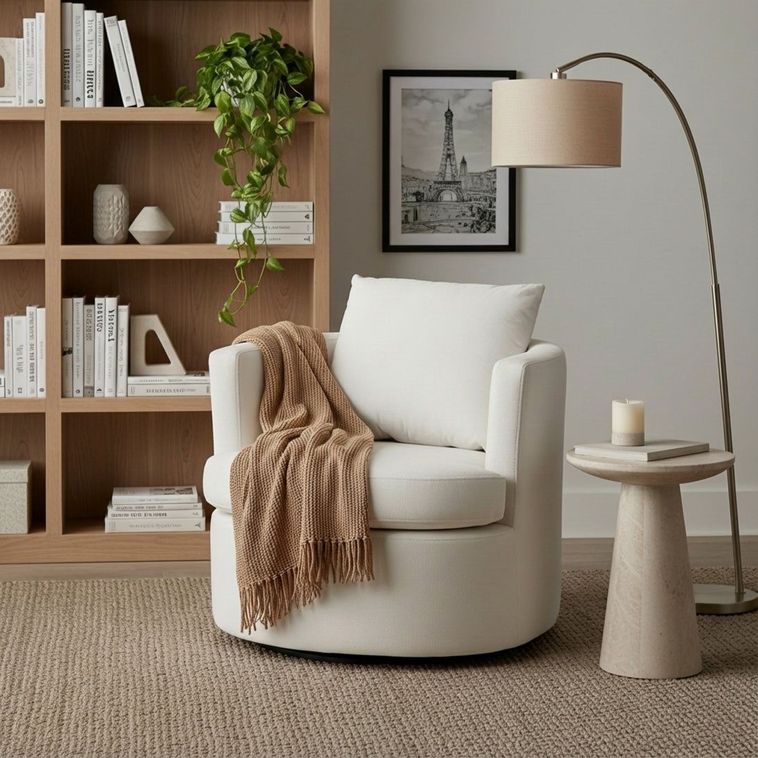 Luva Velvet Swivel Sofa Chair - Cream