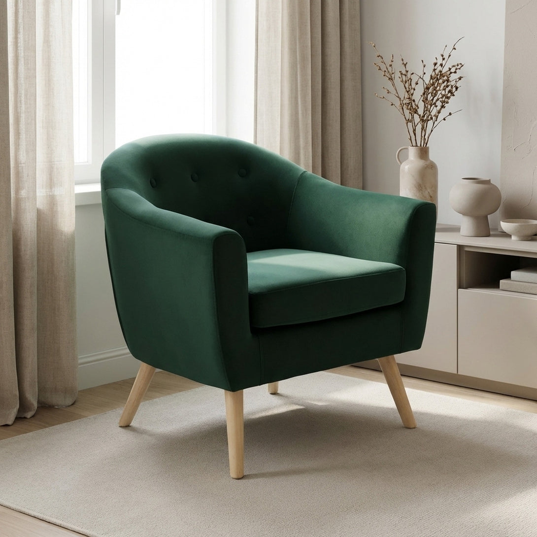 Millo Velvet Armchair - Dark Green