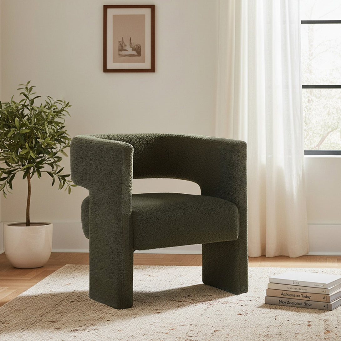 Rivo Boucle Armchair - Dark Green