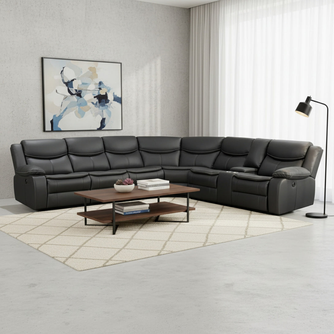 Mandan Electric Recliner Corner Sofa - Black