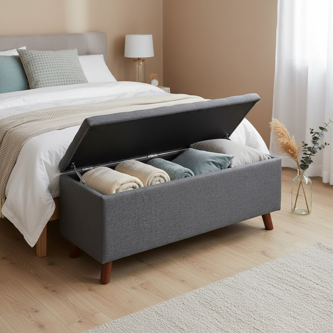 Levi Storage Ottoman Bench - Dark Grey