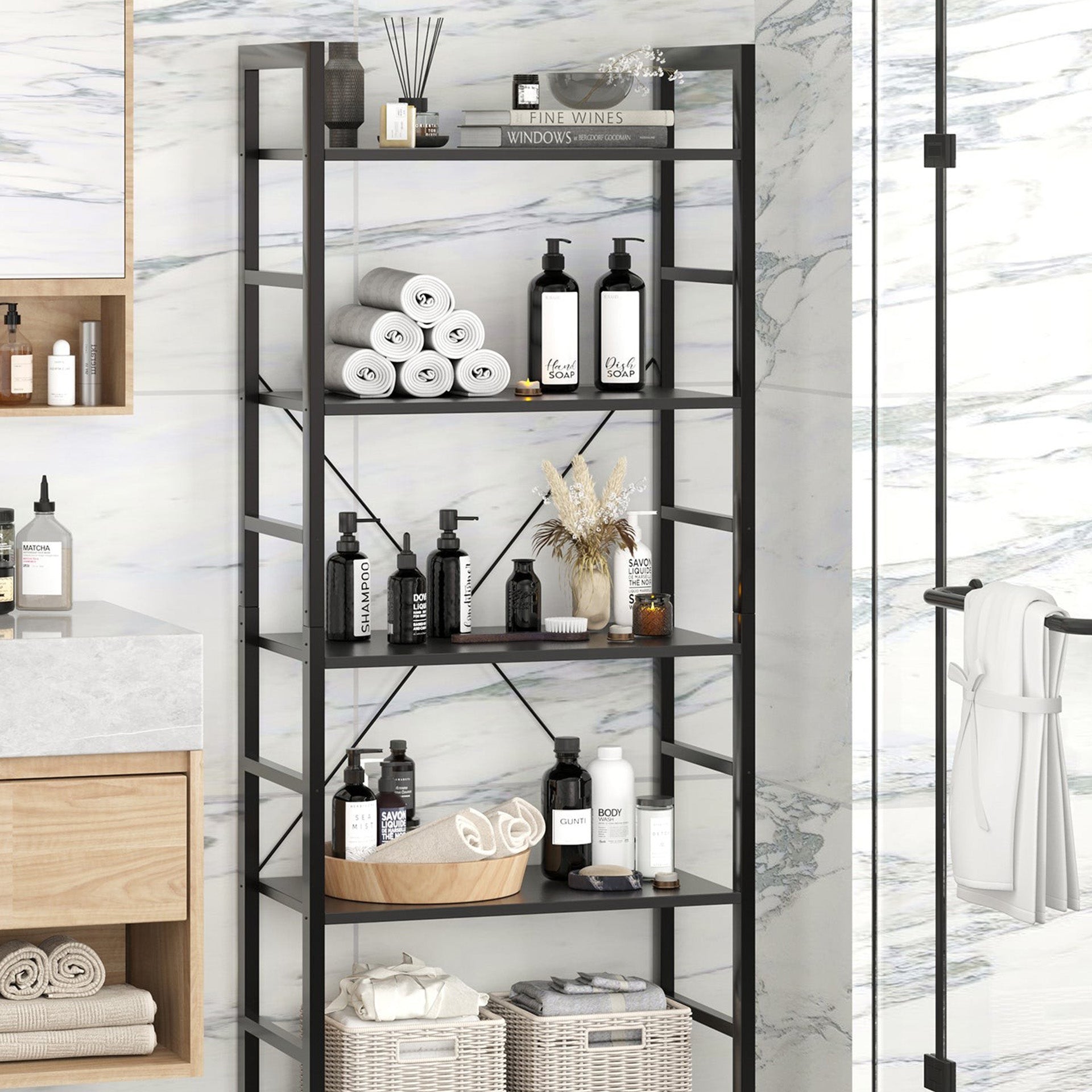 Poroti 5 Tier Bookshelf Storage Shelf - Black