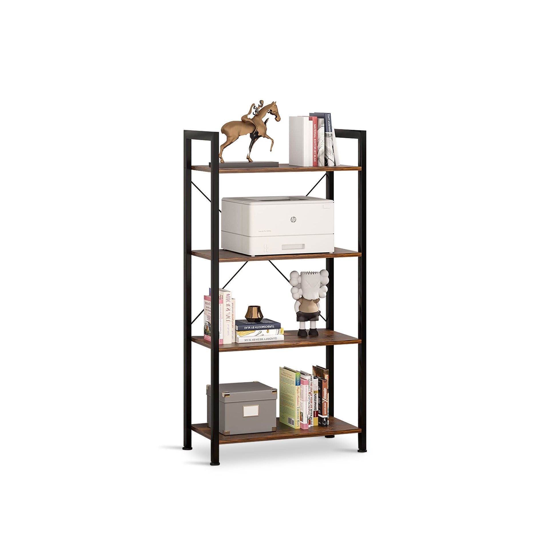 Poroti 4 Tier Bookshelf Storage Shelf - Rustic Brown