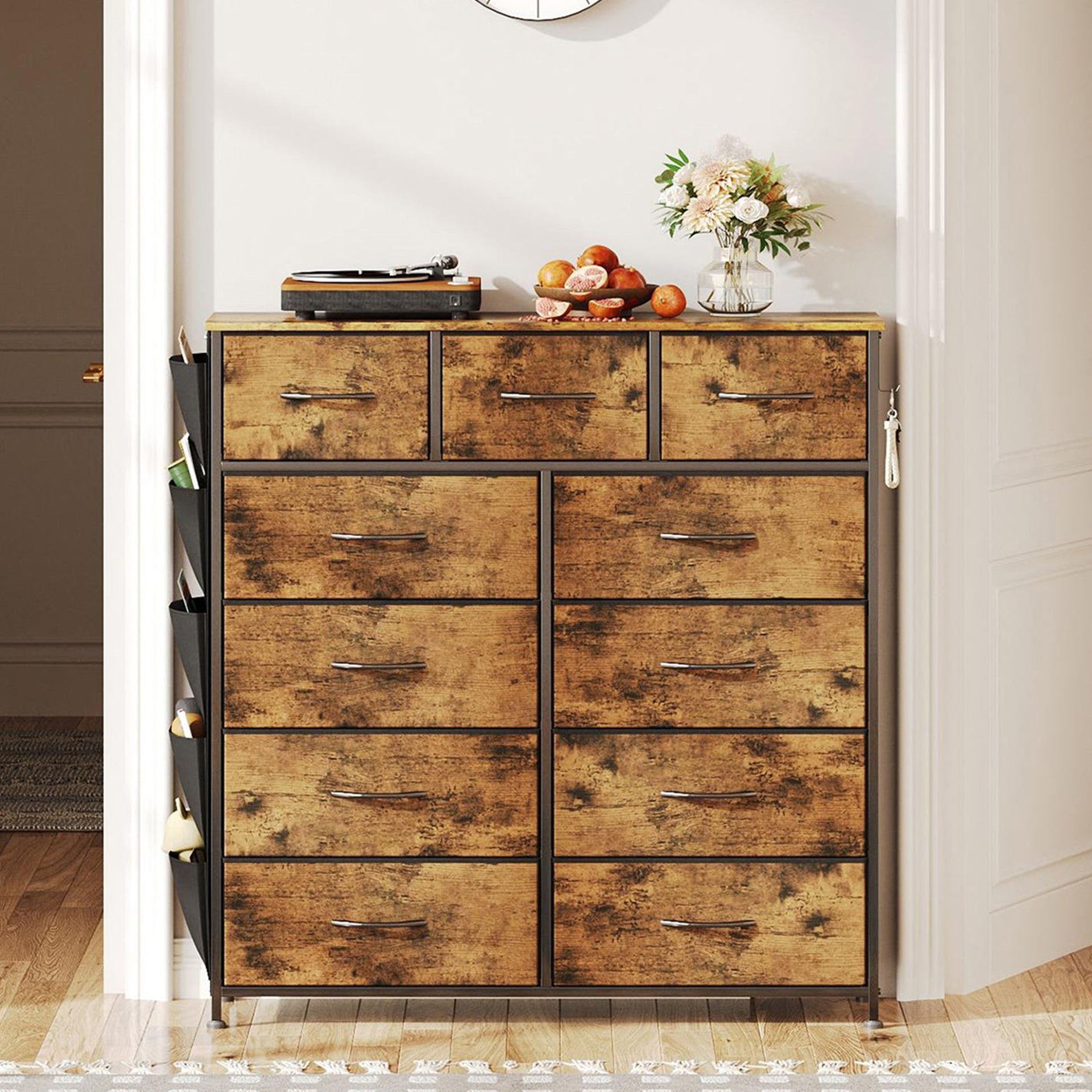 Paisley 11 Drawers Tallboy with Storage Bag - Rustic Brown