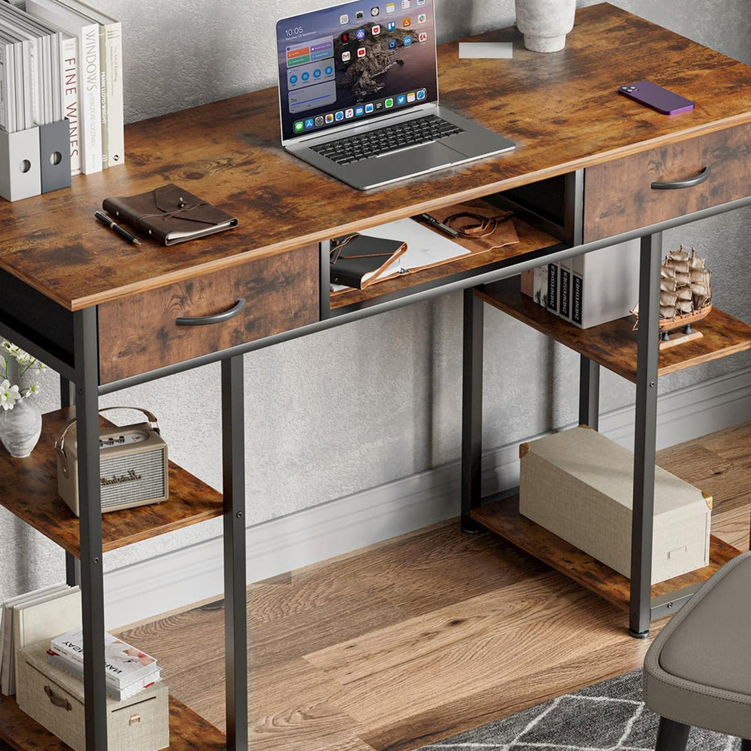 Richard 120m Computer Desk With Bookshelf - Rustic Brown