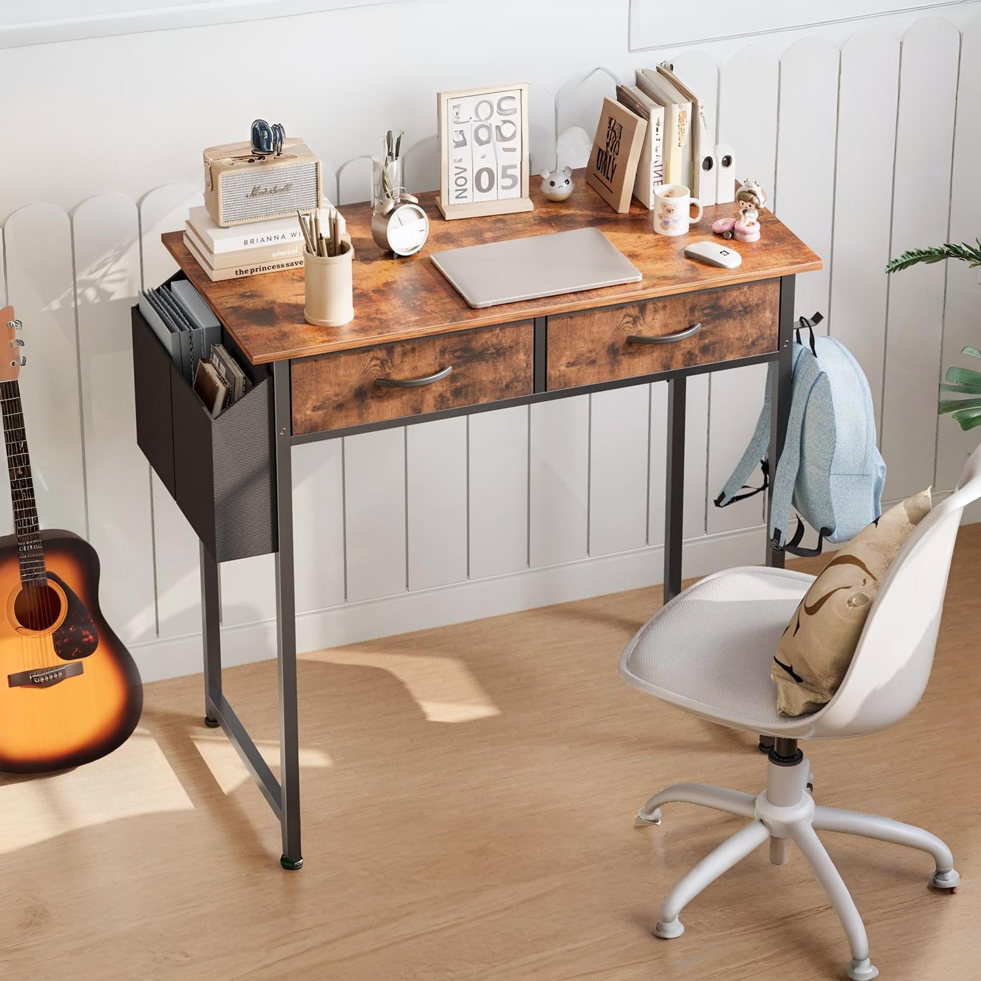 Kaleb 80cm Computer Desk with 2 Drawers - Rustic Brown