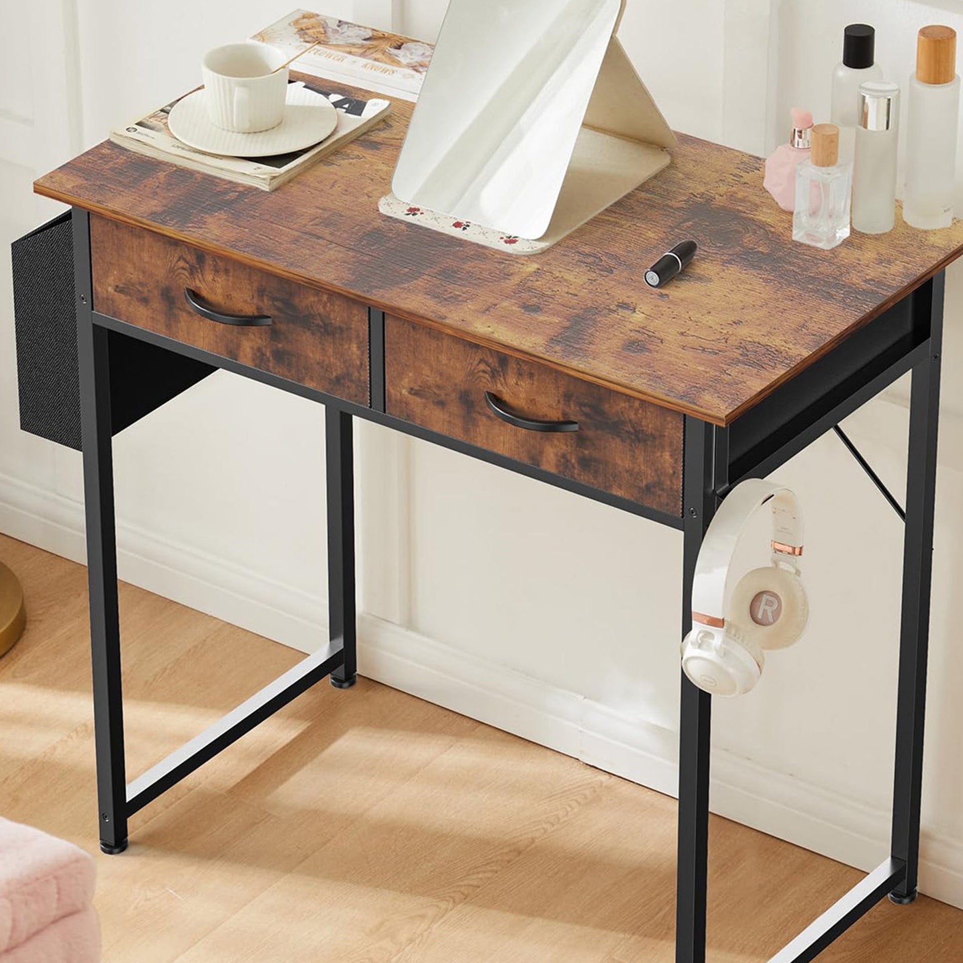 Rustic Style Computer Desk Kaleb 80cm Computer Desk with 2 Drawers - Rustic Brown