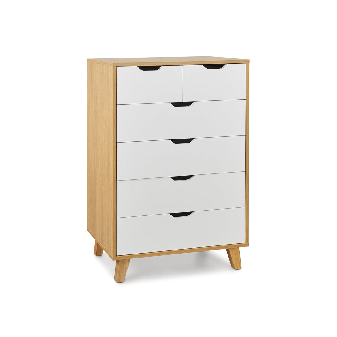 Schertz Wooden Tallboy 6 Drawers - Oak
