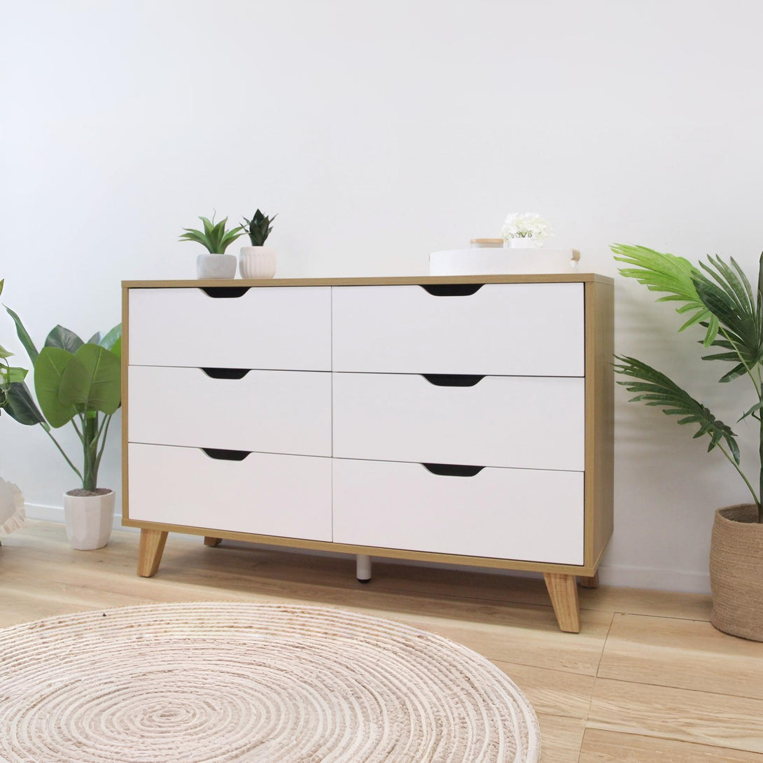 Schertz Wooden Low Boy 6 Drawers - Oak