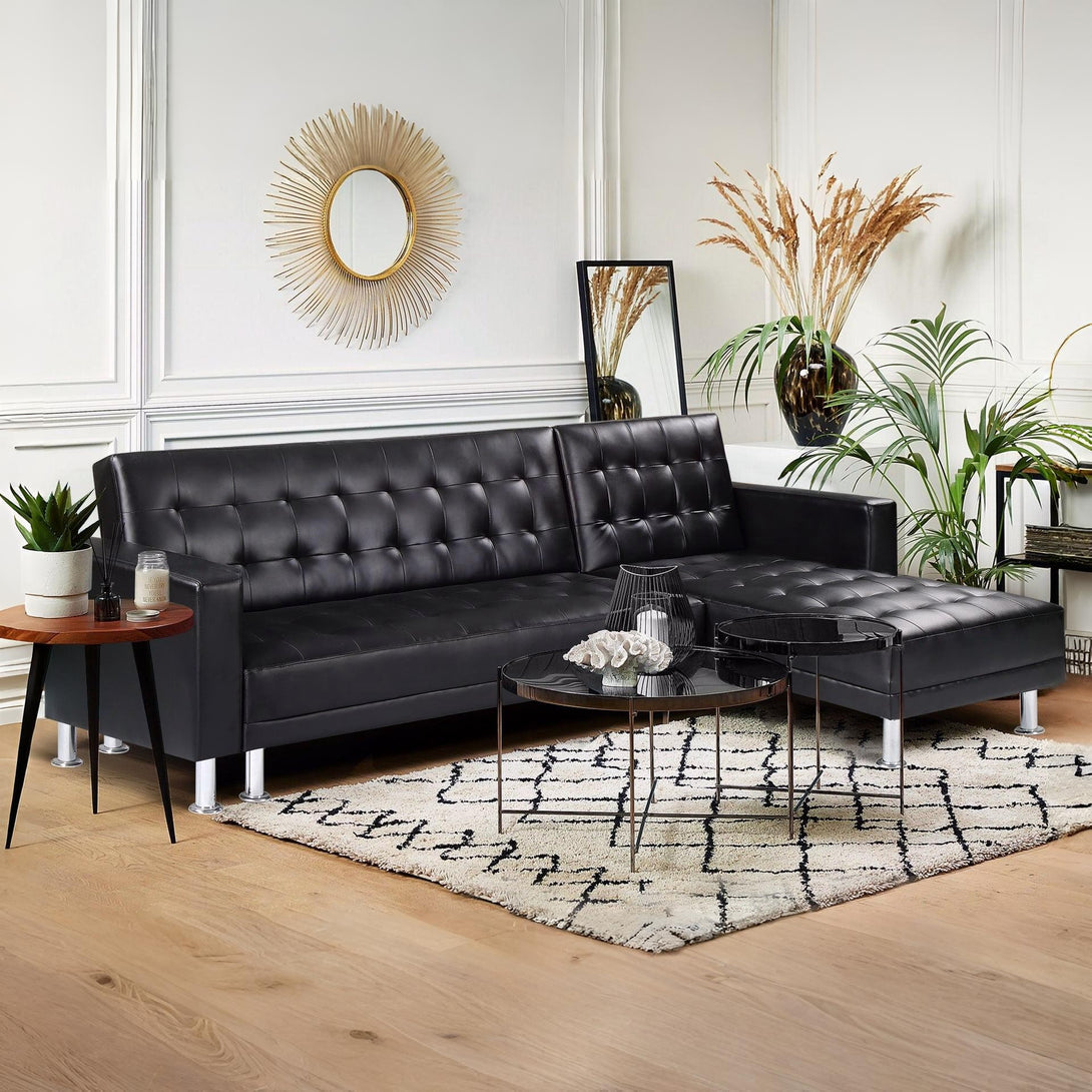 Colorado 3 Seater Sofa Bed Futon with Chaise - Black
