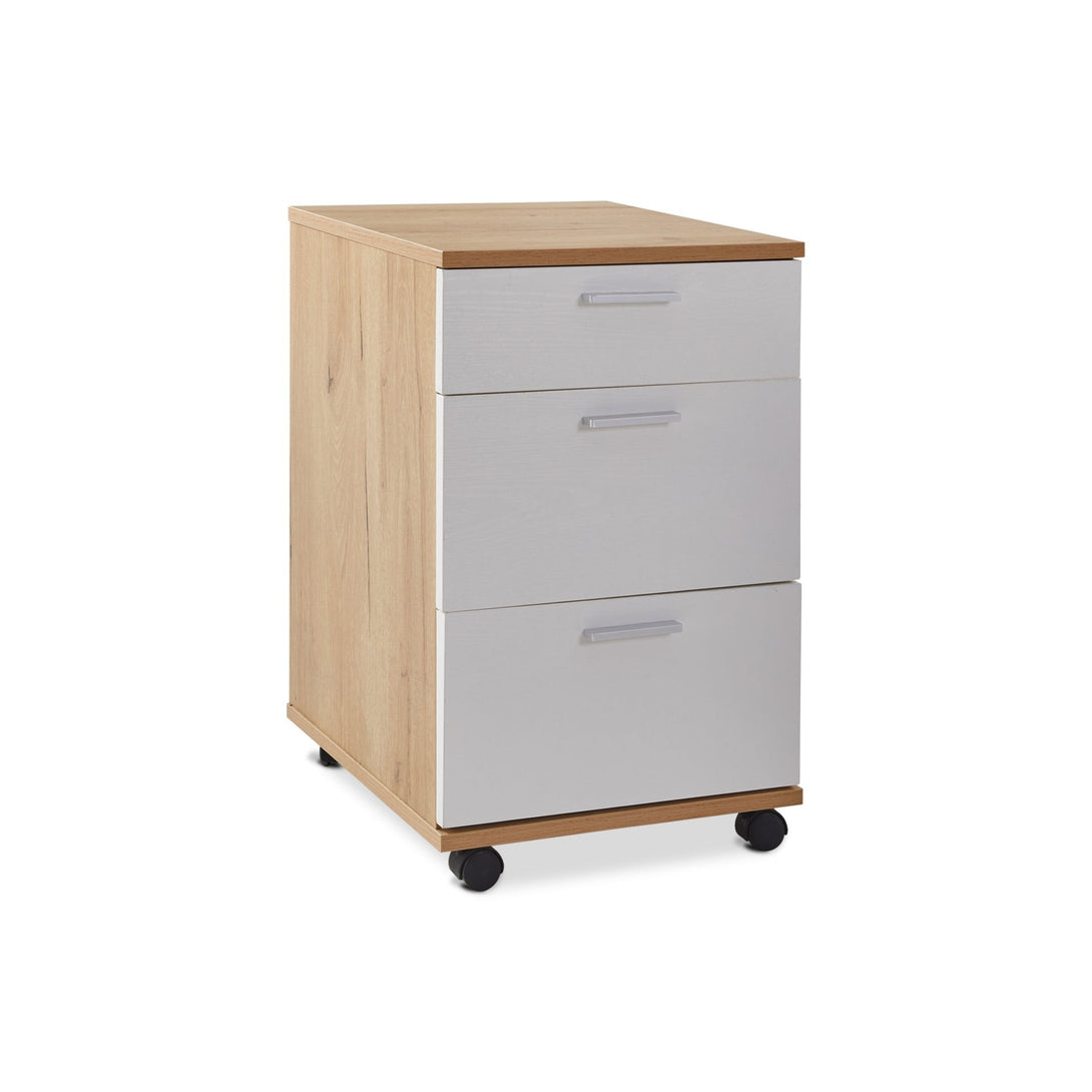 Nakia Computer Corner Desk with Filing Cabinet - Oak + White