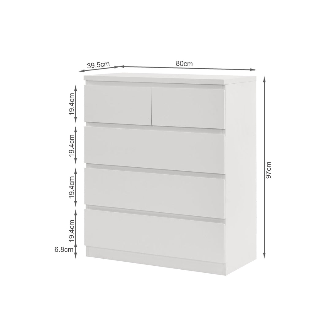 Tongass Wooden Tallboy 5 Drawers - White