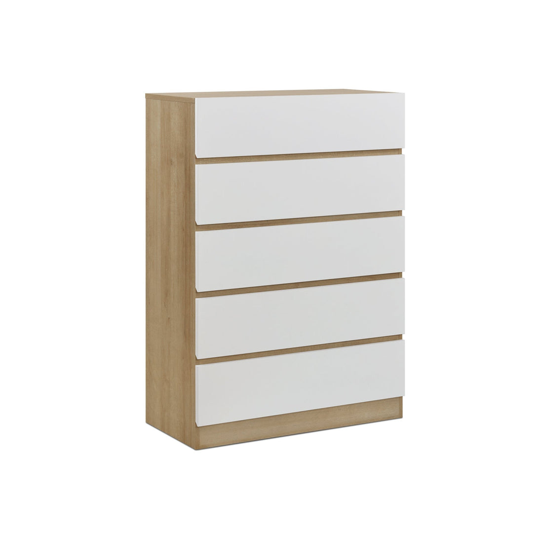 Harris 5 Drawers Tallboy - Oak + White