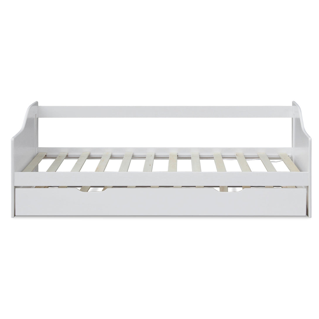 Laila Single Wooden Trundle Bed Frame - White