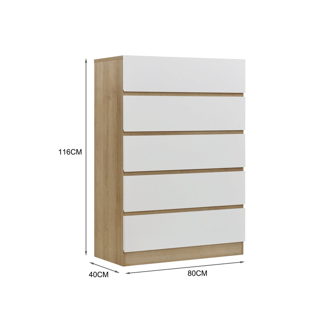Harris 5 Drawers Tallboy - Oak + White