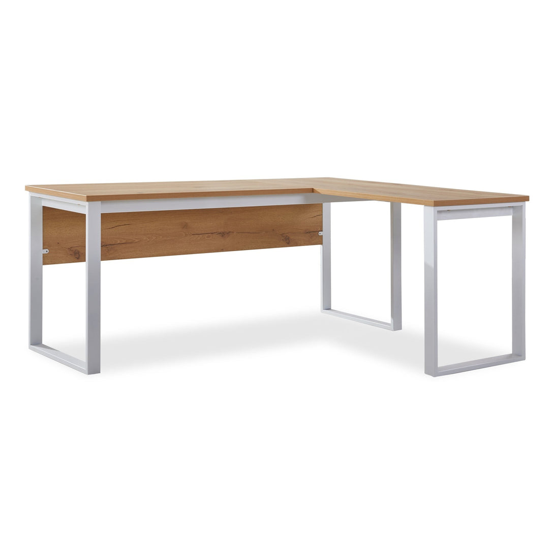 Nakia Computer Corner Desk with Filing Cabinet - Oak + White