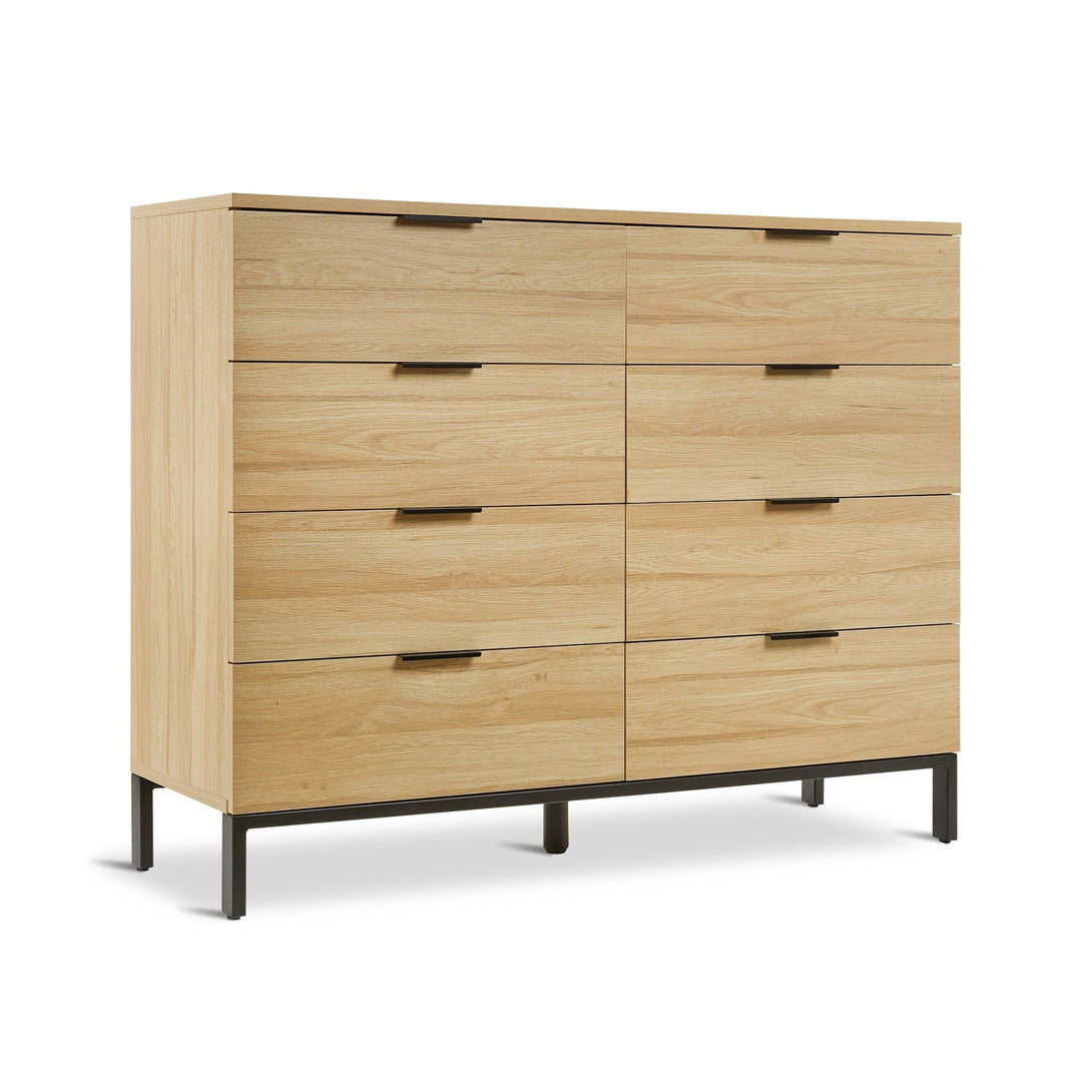Ocala Low Boy 8 Drawer Chest Dresser - Oak