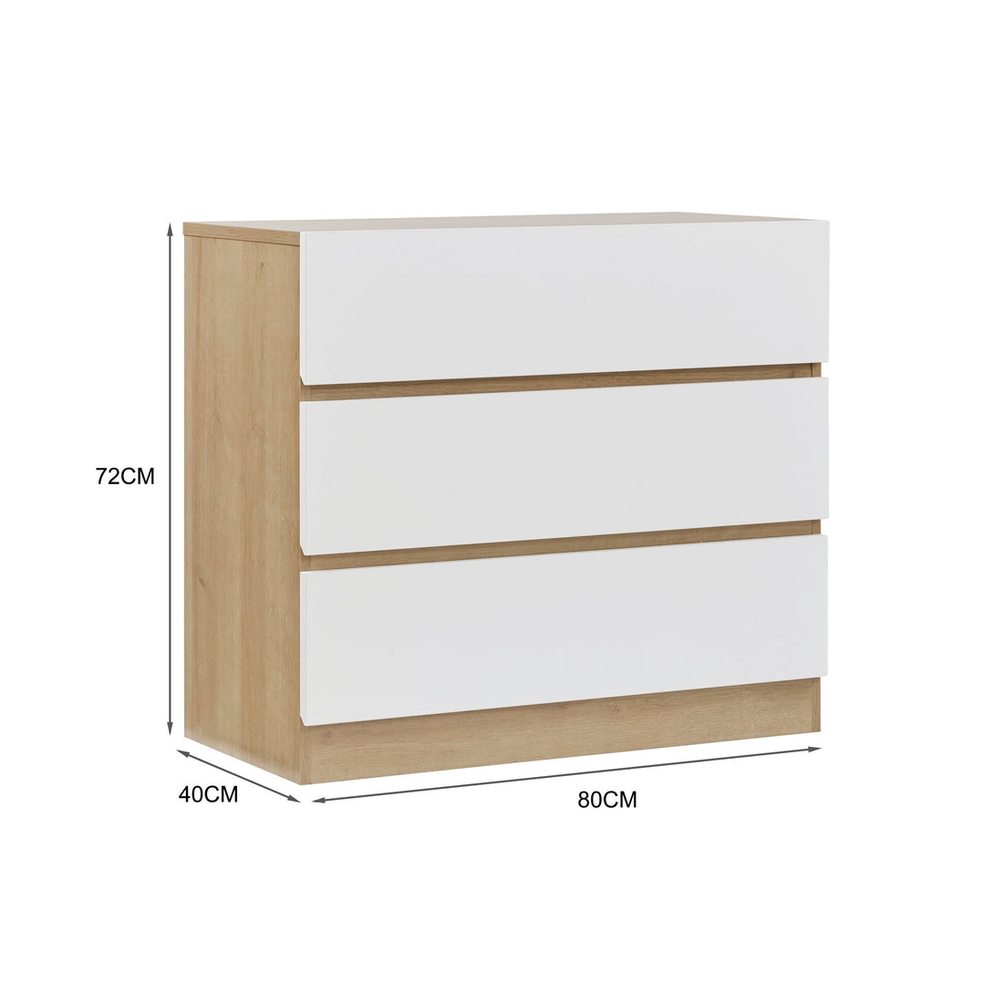 Harris 3 Drawers Tallboy - Oak + White