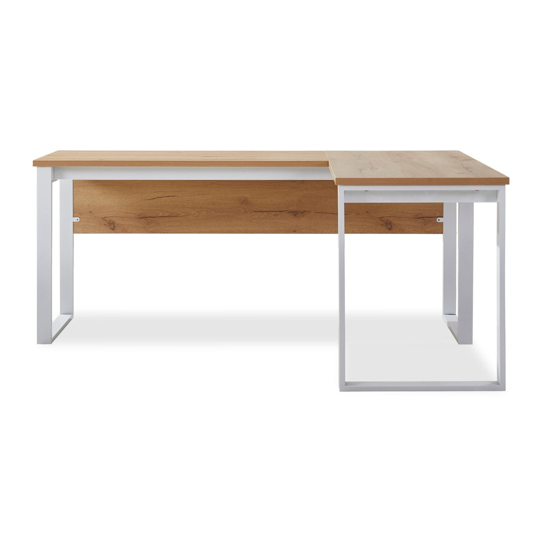 Nakia Computer Corner Desk with Filing Cabinet - Oak + White