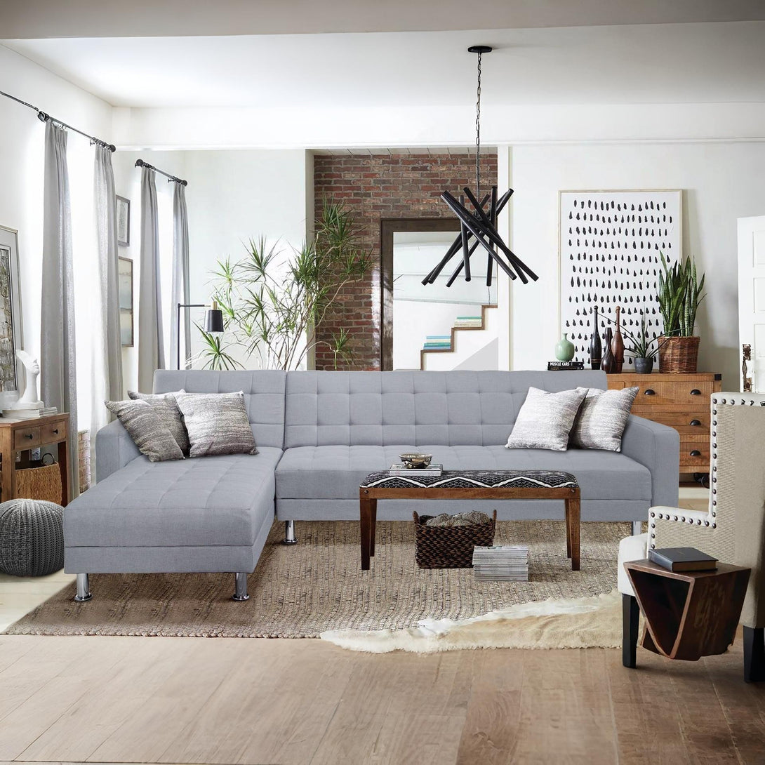 Minnesota 5 Seater Sofa Bed Futon with Chaise - Grey
