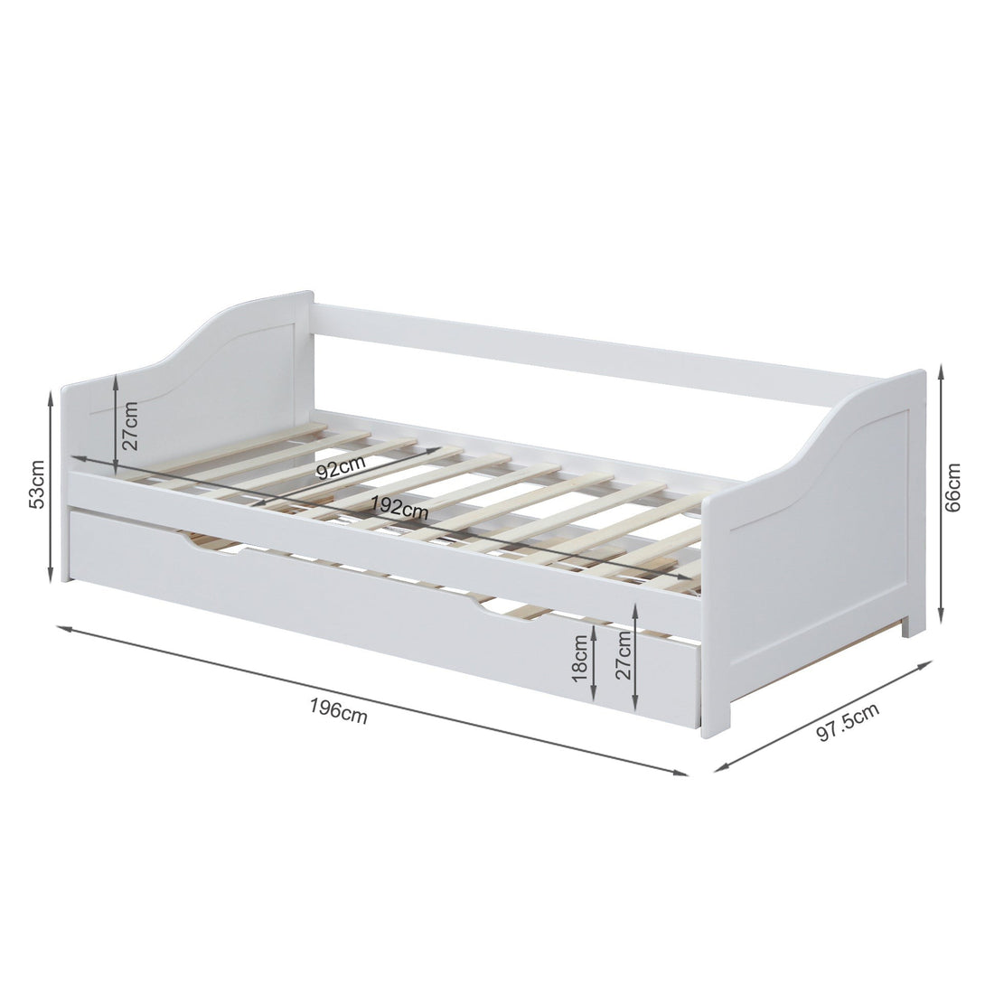 Laila Single Wooden Trundle Bed Frame - White