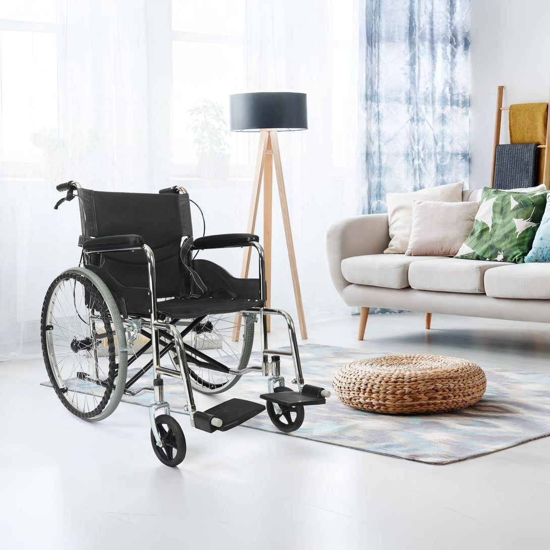 Self-Propelled Wheelchair with Locking Hand Brakes - Black