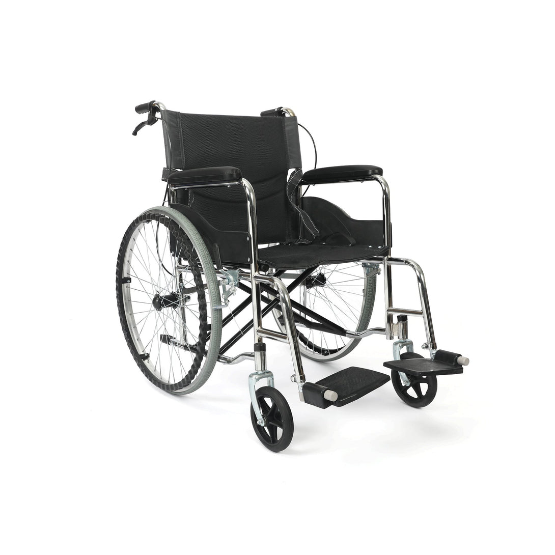 Self-Propelled Wheelchair with Locking Hand Brakes - Black
