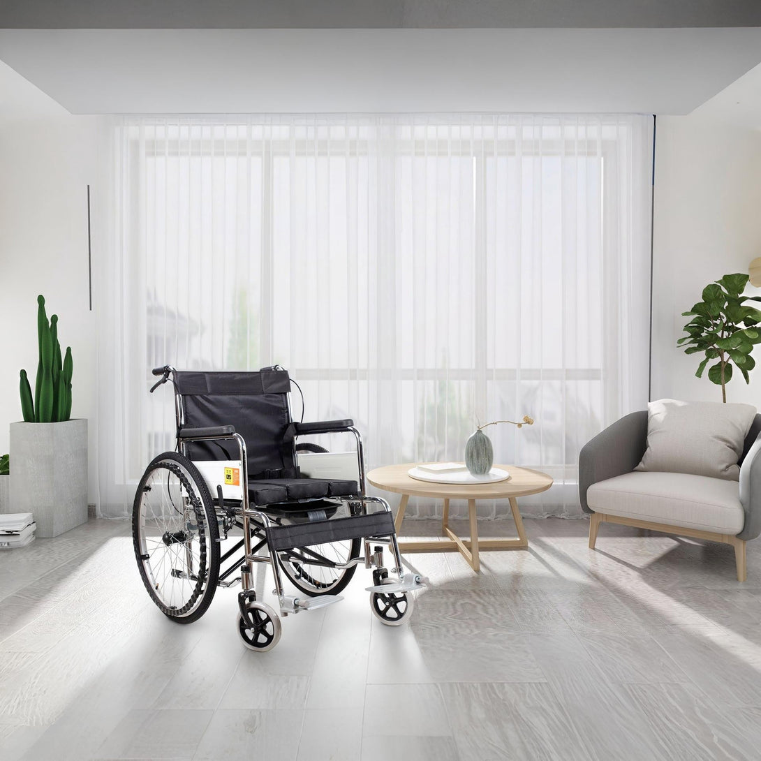 Self-Propelled Wheelchair with Toilet - Black